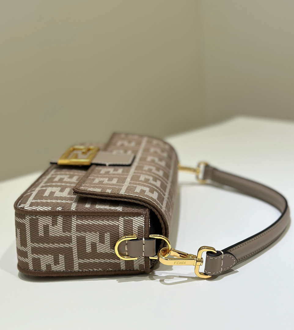 Fendi 8BR600 Baguette Medium bag Brown denim-effect FF jacquard bag