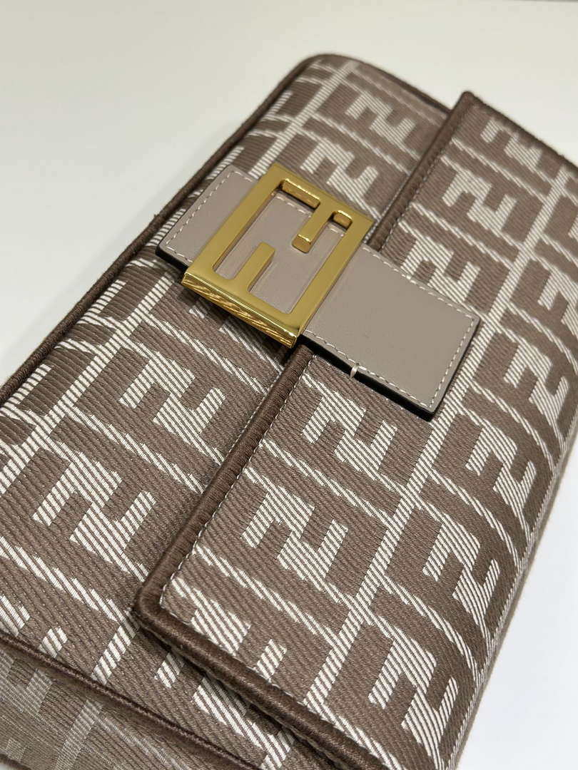 Fendi 8BR600 Baguette Medium bag Brown denim-effect FF jacquard bag