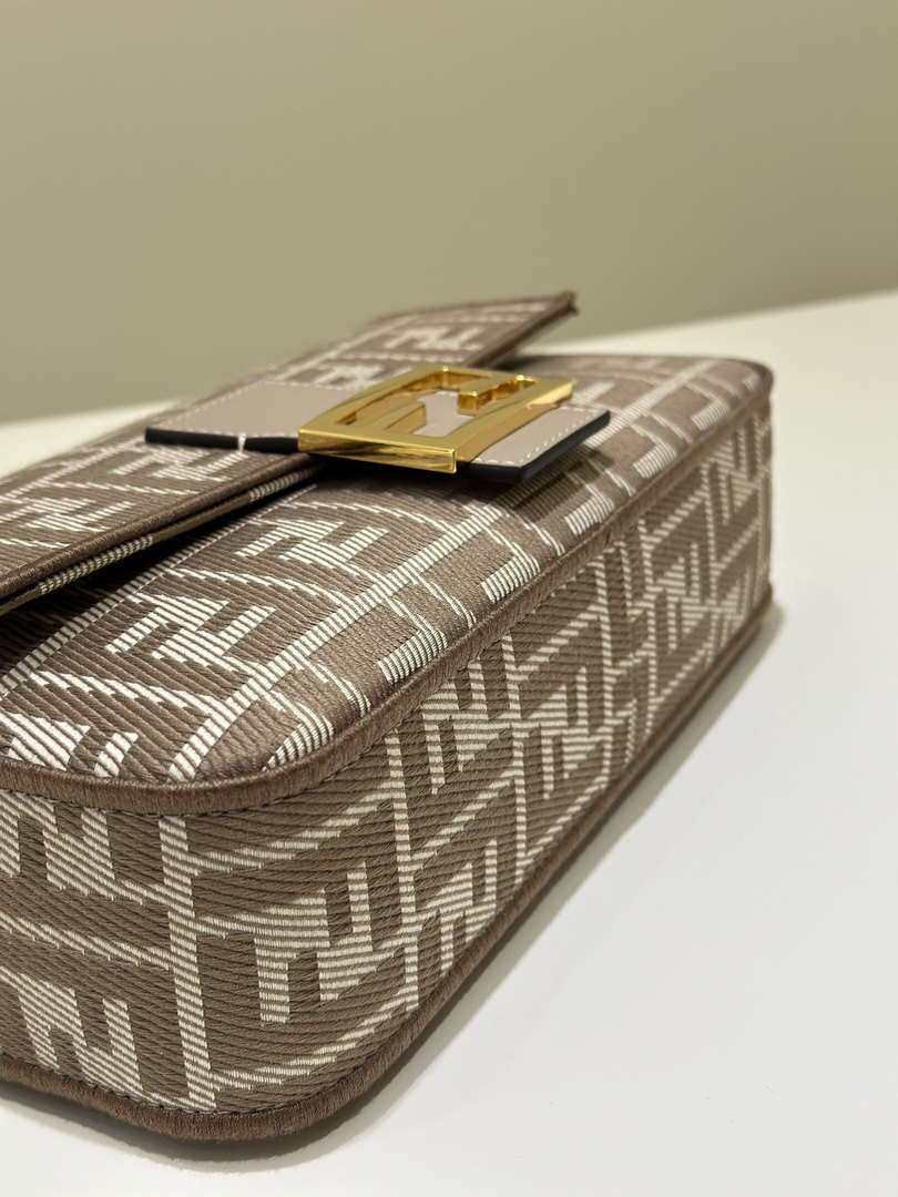 Fendi 8BR600 Baguette Medium bag Brown denim-effect FF jacquard bag