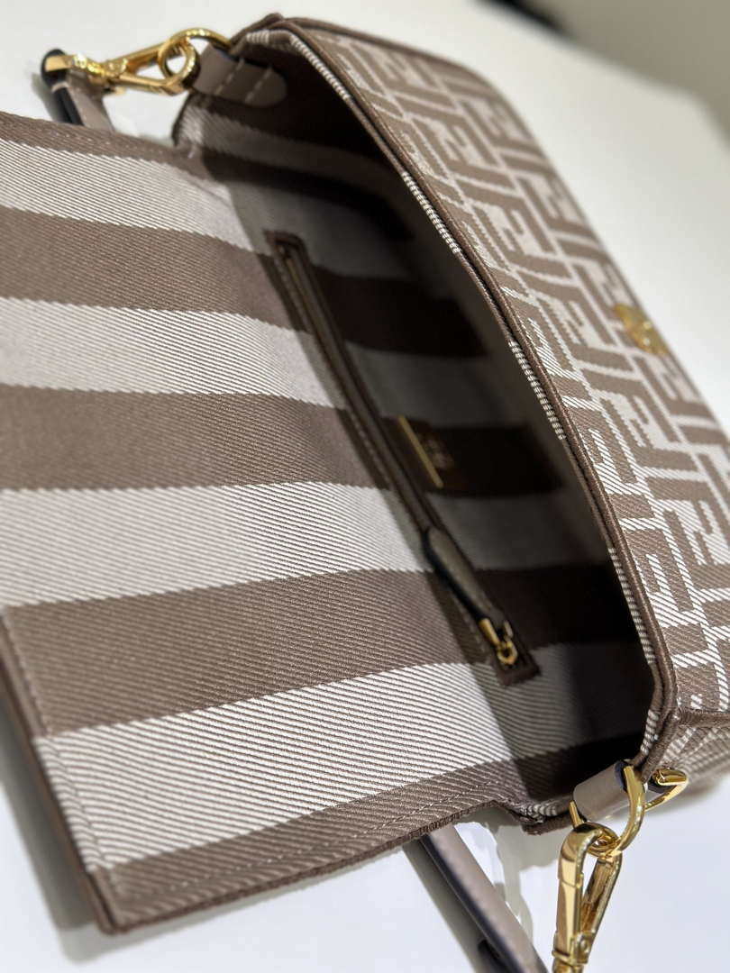 Fendi 8BR600 Baguette Medium bag Brown denim-effect FF jacquard bag