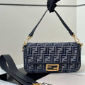 Fendi 8BR600 Baguette Medium bag navy Blue denim-effect FF jacquard bag - Default Title - View 1