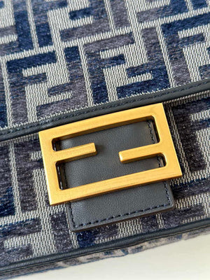 Fendi 8BR600 Baguette Medium bag navy Blue denim-effect FF jacquard bag - Default Title - View 4