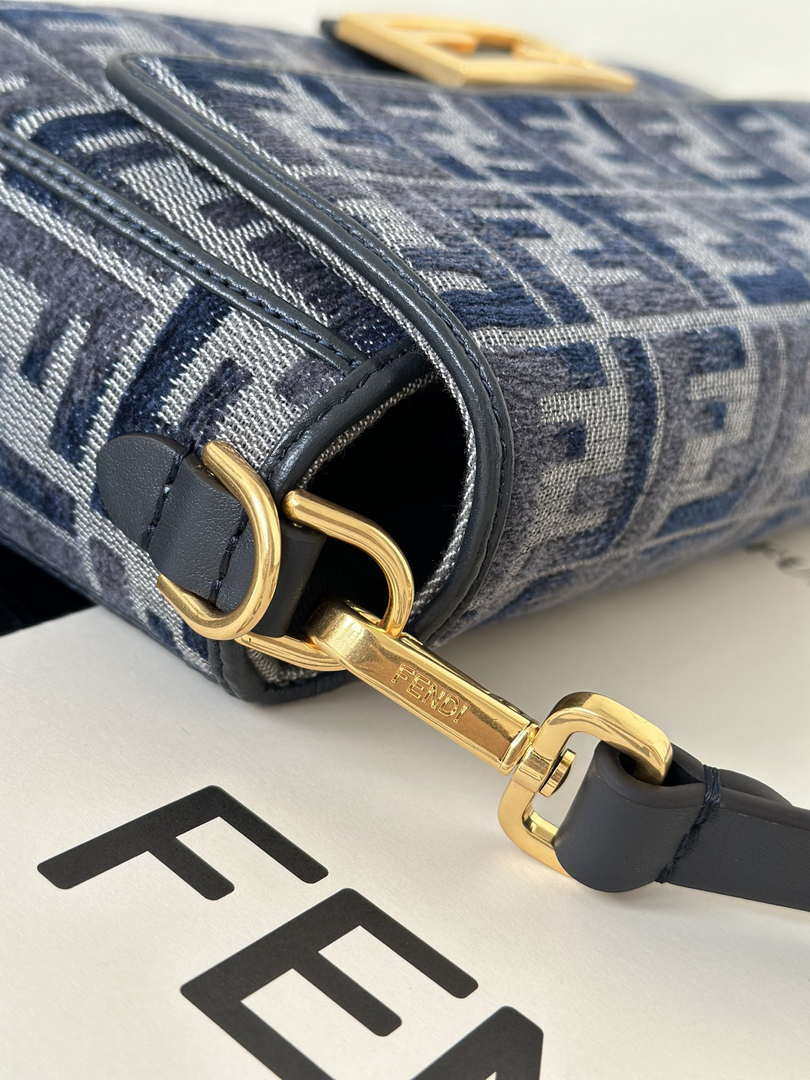 Fendi 8BR600 Baguette Medium bag navy Blue denim-effect FF jacquard bag - Default Title - View 6