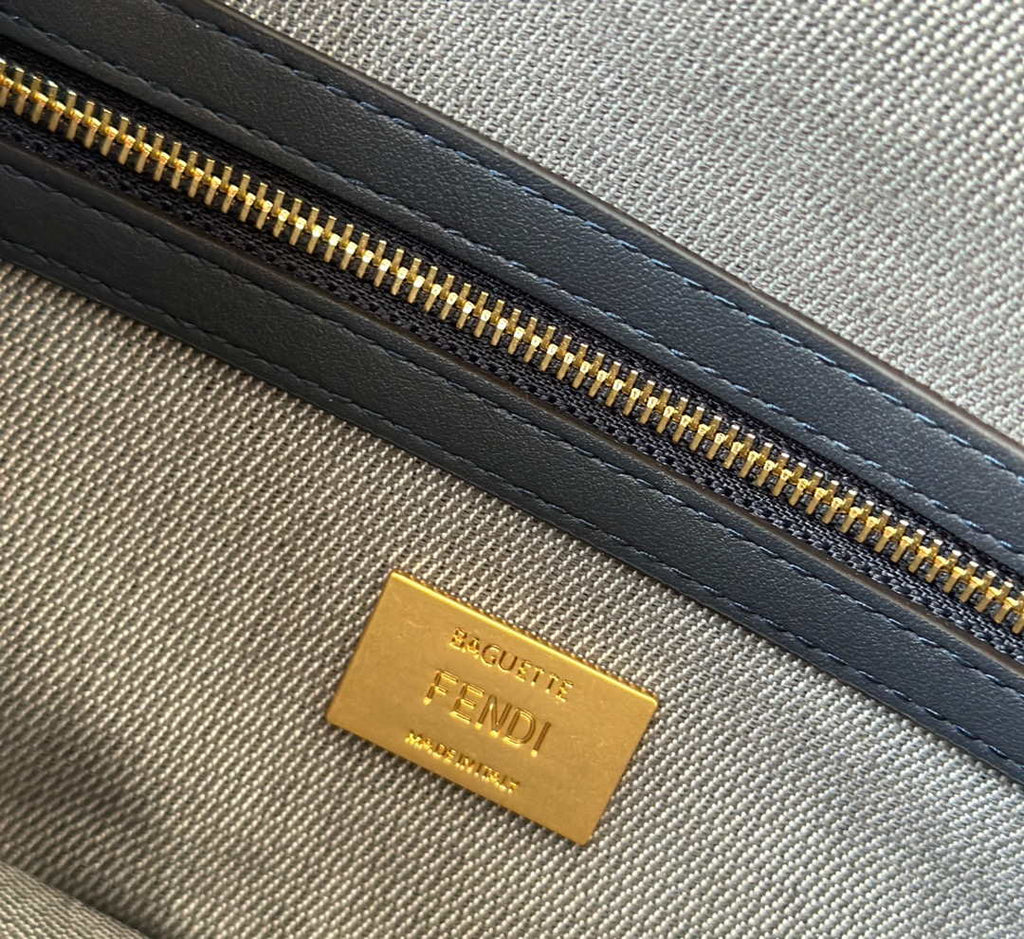 Fendi 8BR600 Baguette Medium bag navy Blue denim-effect FF jacquard bag