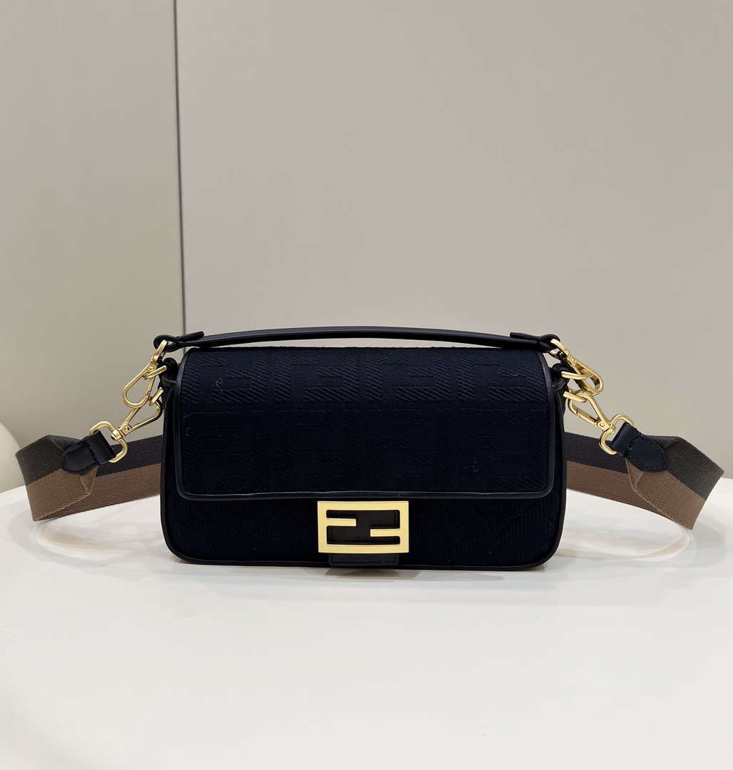 Fendi 8BR600 Baguette Medium bag with FF embroidery 0159A Black - Default Title - View 1