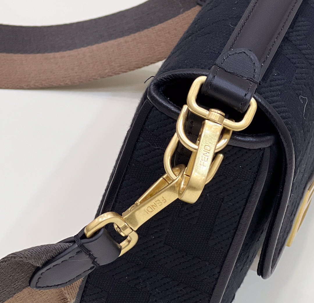 Fendi 8BR600 Baguette Medium bag with FF embroidery 0159A Black