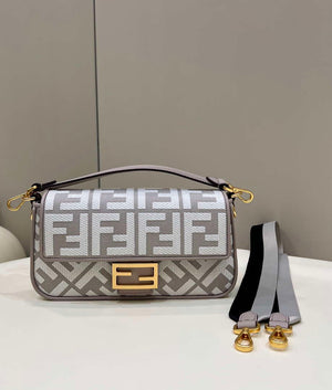 Fendi 8BR600 Baguette Medium bag with FF embroidery 0159AM Gray - Default Title - View 1