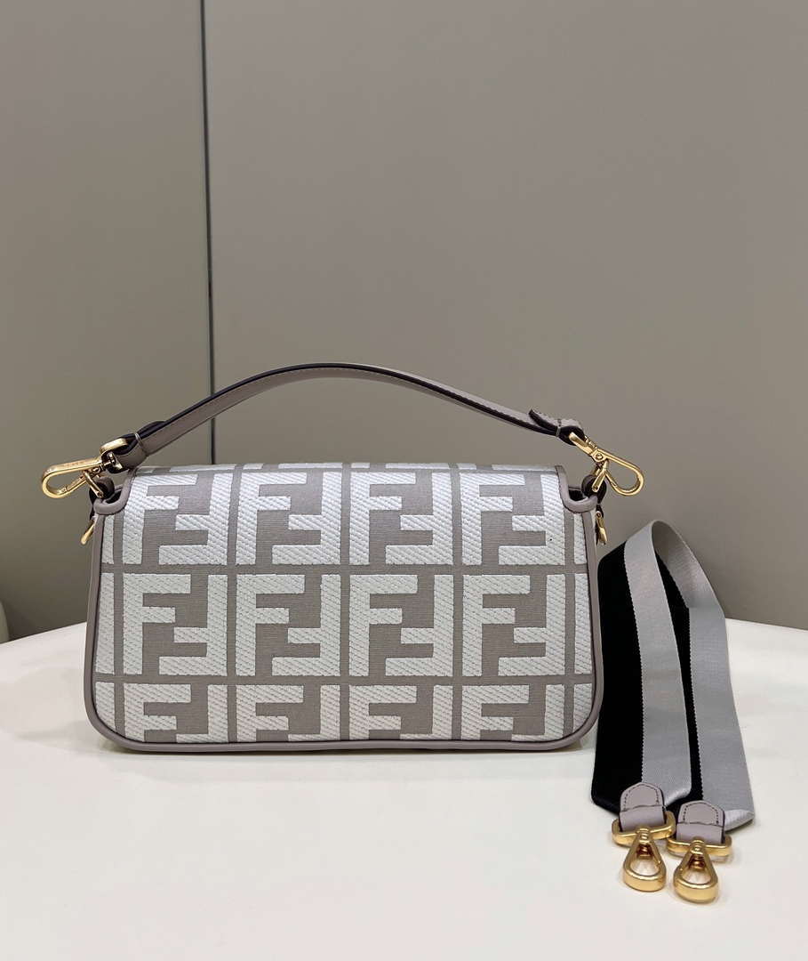 Fendi 8BR600 Baguette Medium bag with FF embroidery 0159AM Gray