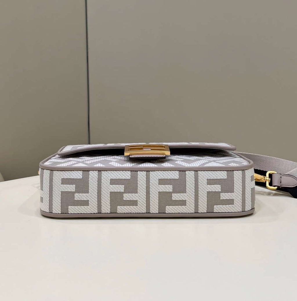Fendi 8BR600 Baguette Medium bag with FF embroidery 0159AM Gray