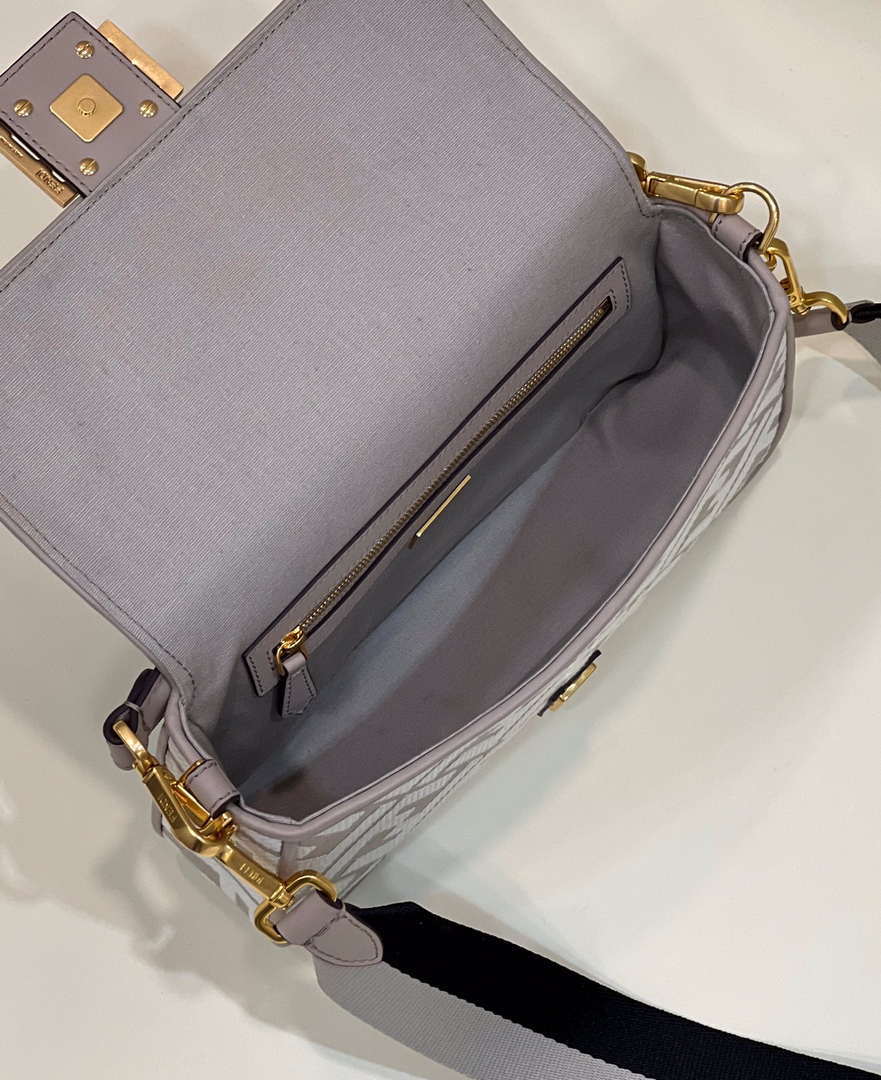 Fendi 8BR600 Baguette Medium bag with FF embroidery 0159AM Gray - Default Title - View 9