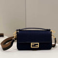 Fendi 8BR600 Baguette Medium bag with FF embroidery 0159AM Navy Blue - Default Title - View 1