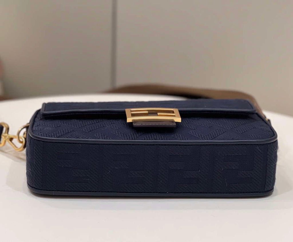 Fendi 8BR600 Baguette Medium bag with FF embroidery 0159AM Navy Blue