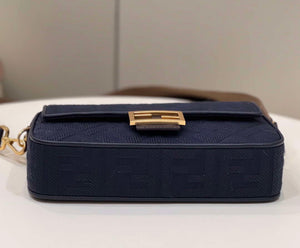 Fendi 8BR600 Baguette Medium bag with FF embroidery 0159AM Navy Blue - Default Title - View 3