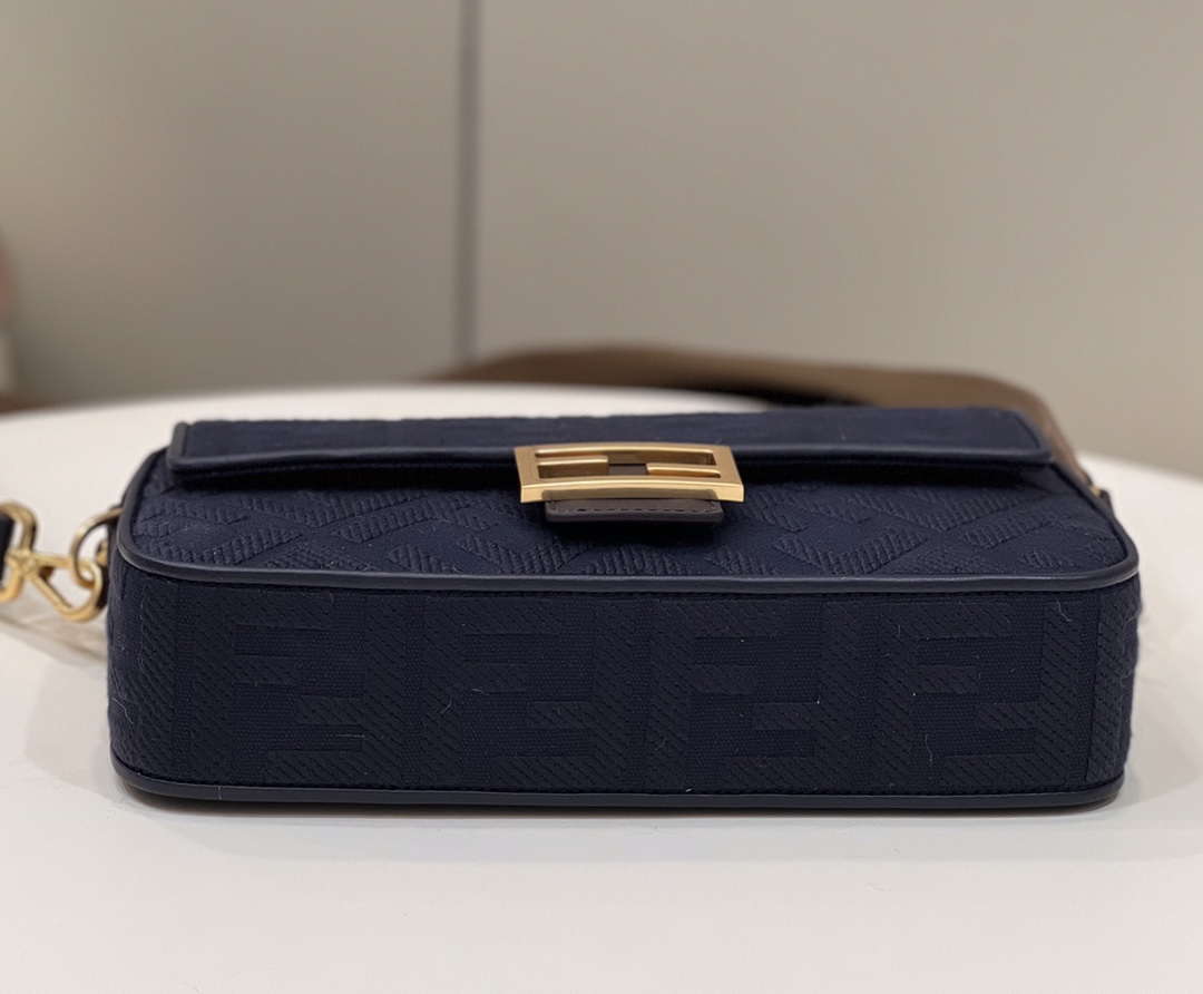 Fendi 8BR600 Baguette Medium bag with FF embroidery 0159AM Navy Blue