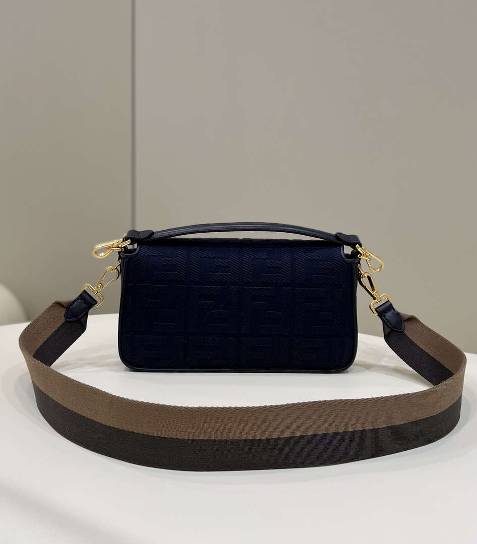 Fendi 8BR600 Baguette Medium bag with FF embroidery 0159AM Navy Blue