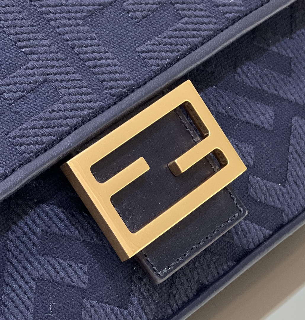 Fendi 8BR600 Baguette Medium bag with FF embroidery 0159AM Navy Blue - Default Title - View 5