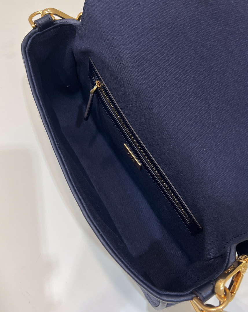 Fendi 8BR600 Baguette Medium bag with FF embroidery 0159AM Navy Blue