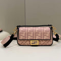 Fendi 8BR600 Baguette Medium bag with FF embroidery 0159AM Pink with Black - Default Title - View 1