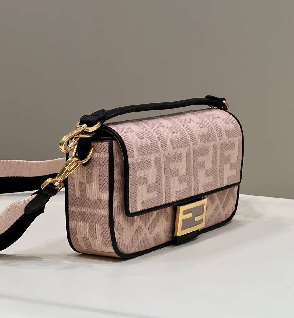 Fendi 8BR600 Baguette Medium bag with FF embroidery 0159AM Pink with Black