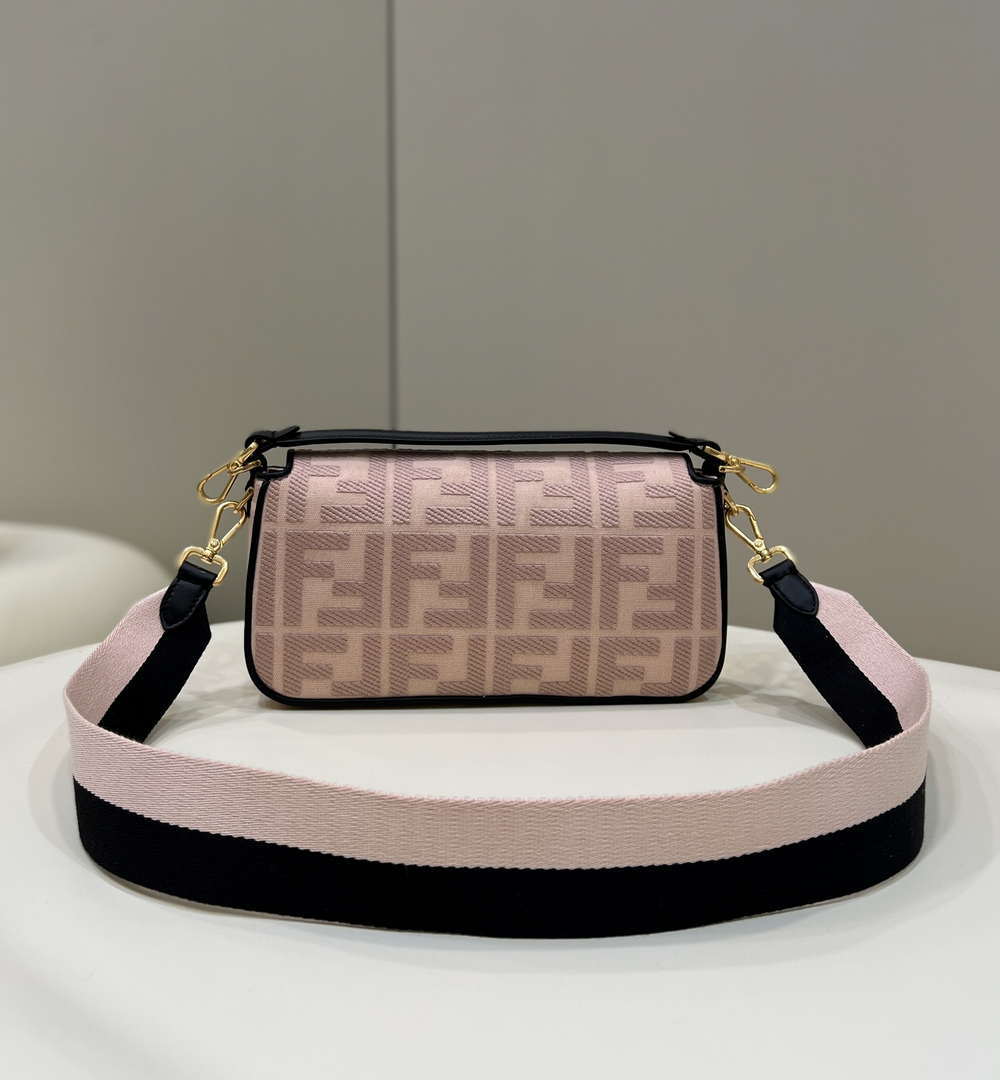 Fendi 8BR600 Baguette Medium bag with FF embroidery 0159AM Pink with Black - Default Title - View 3