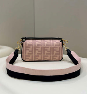 Fendi 8BR600 Baguette Medium bag with FF embroidery 0159AM Pink with Black - Default Title - View 3