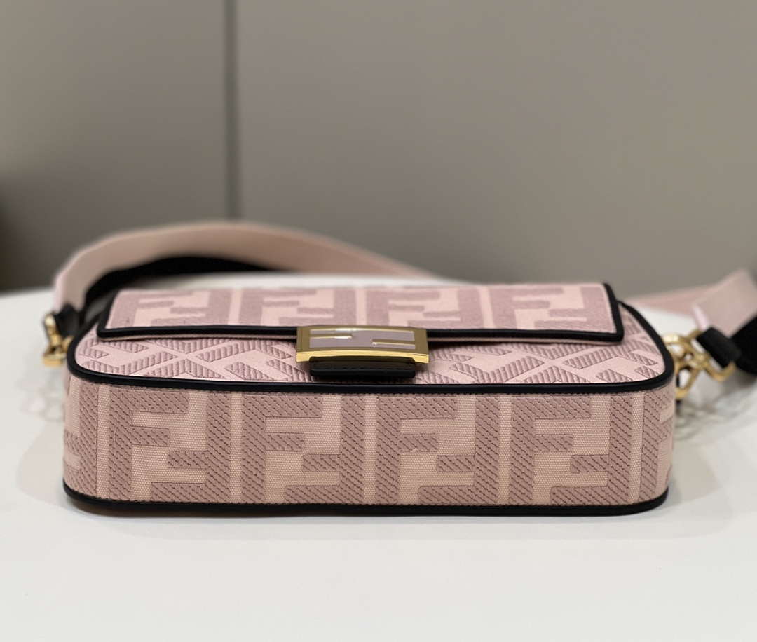 Fendi 8BR600 Baguette Medium bag with FF embroidery 0159AM Pink with Black - Default Title - View 4
