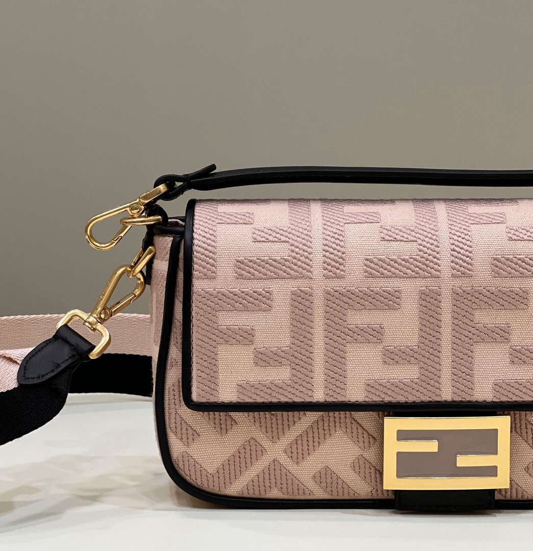 Fendi 8BR600 Baguette Medium bag with FF embroidery 0159AM Pink with Black - Default Title - View 7