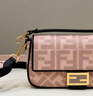 Fendi 8BR600 Baguette Medium bag with FF embroidery 0159AM Pink with Black - Default Title - View 7