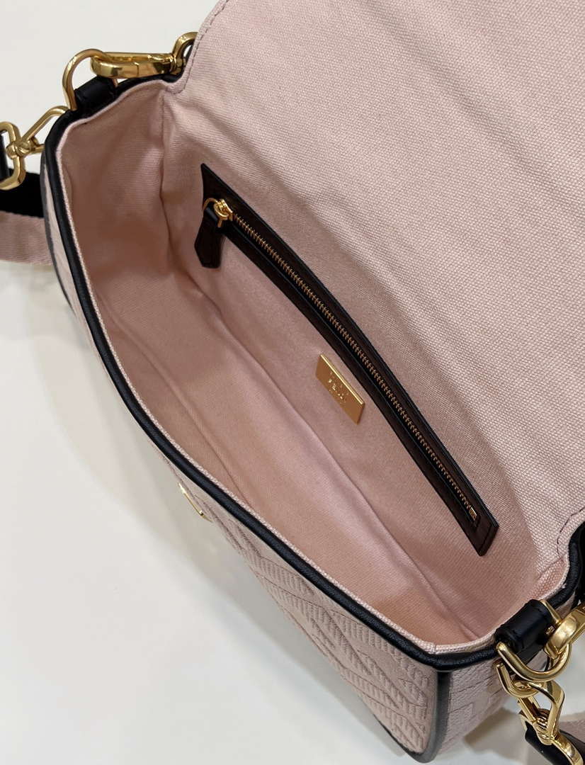 Fendi 8BR600 Baguette Medium bag with FF embroidery 0159AM Pink with Black - Default Title - View 9