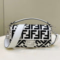 Fendi 8BR600 Baguette Medium bag with FF embroidery 0159AM White and Black - Default Title - View 1
