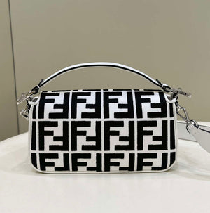 Fendi 8BR600 Baguette Medium bag with FF embroidery 0159AM White and Black - Default Title - View 2