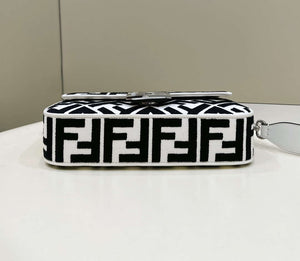 Fendi 8BR600 Baguette Medium bag with FF embroidery 0159AM White and Black - Default Title - View 4