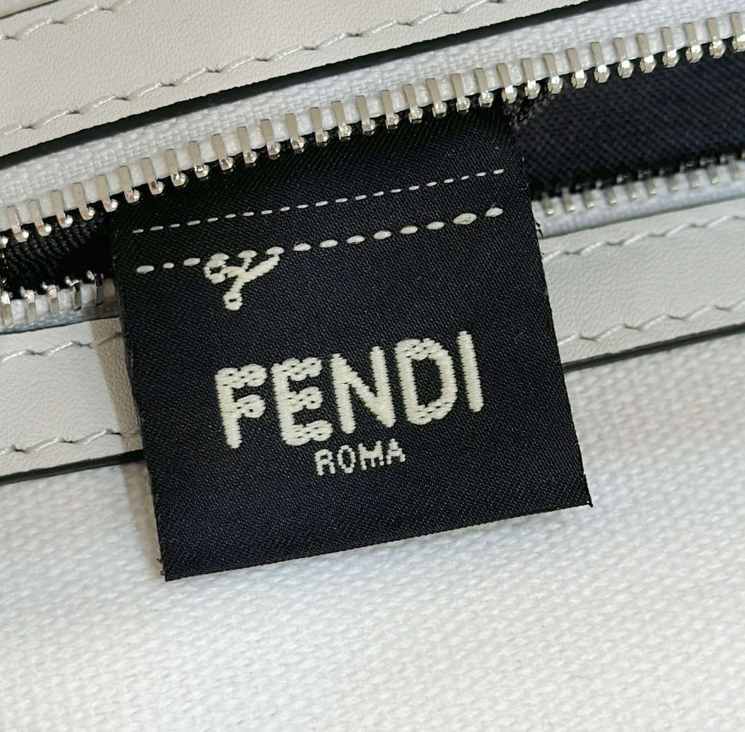 Fendi 8BR600 Baguette Medium bag with FF embroidery 0159AM White and Black - Default Title - View 7