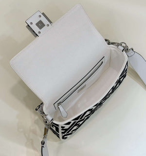 Fendi 8BR600 Baguette Medium bag with FF embroidery 0159AM White and Black - Default Title - View 9