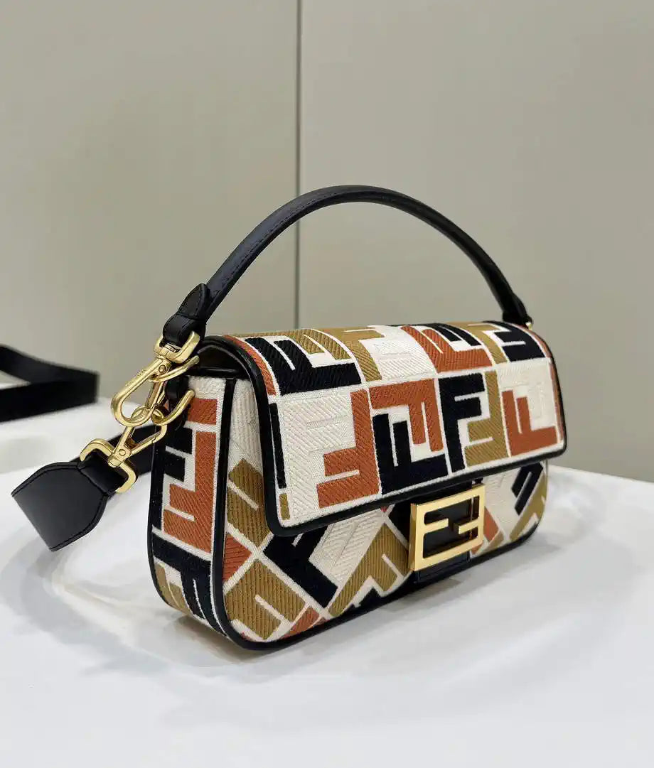Fendi 8BR600 Baguette Medium bag with FF embroidery 0159BM Black & Colorful