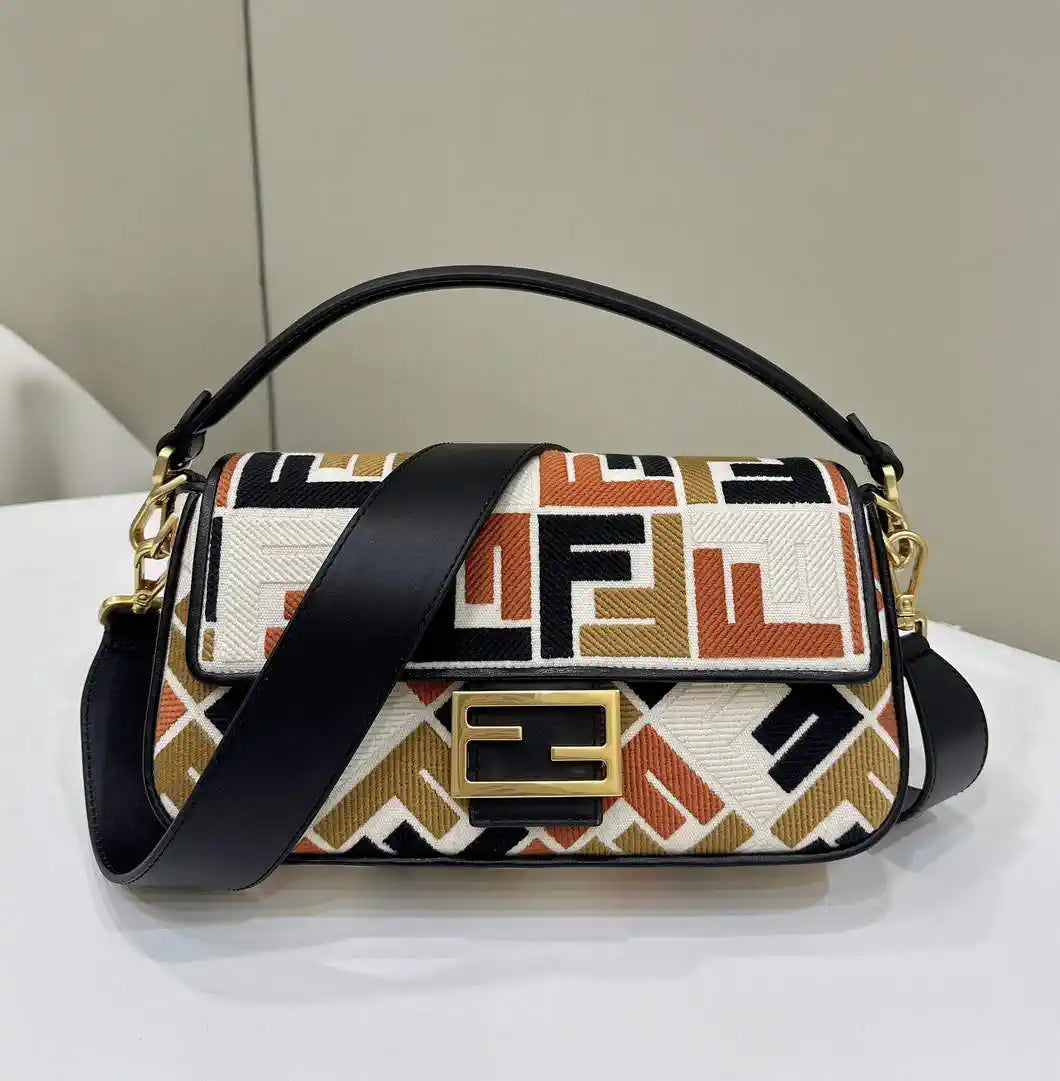 Fendi 8BR600 Baguette Medium bag with FF embroidery 0159BM Black & Colorful