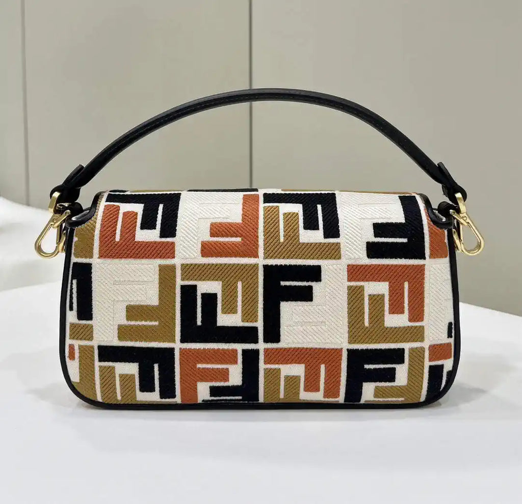 Fendi 8BR600 Baguette Medium bag with FF embroidery 0159BM Black & Colorful