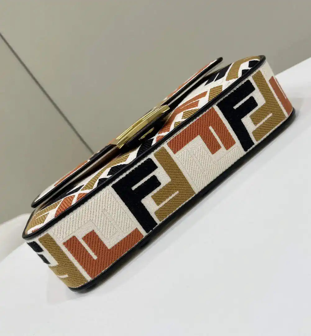 Fendi 8BR600 Baguette Medium bag with FF embroidery 0159BM Black & Colorful