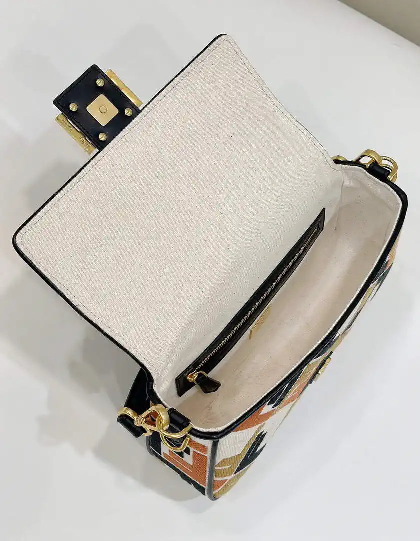Fendi 8BR600 Baguette Medium bag with FF embroidery 0159BM Black & Colorful