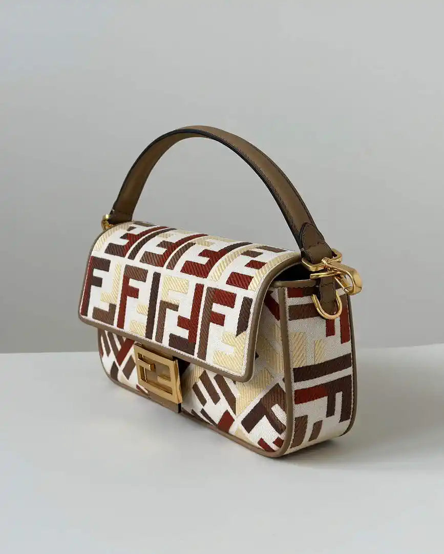 Fendi 8BR600 Baguette Medium bag with FF embroidery 0159BM Wine Red