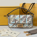 Fendi 8BR600 Baguette Medium bag with FF embroidery 0159BM Blue Gray