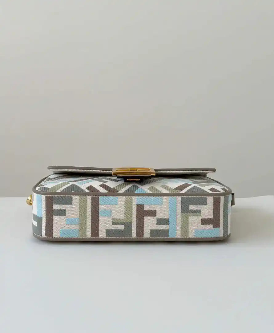 Fendi 8BR600 Baguette Medium bag with FF embroidery 0159BM Blue Gray