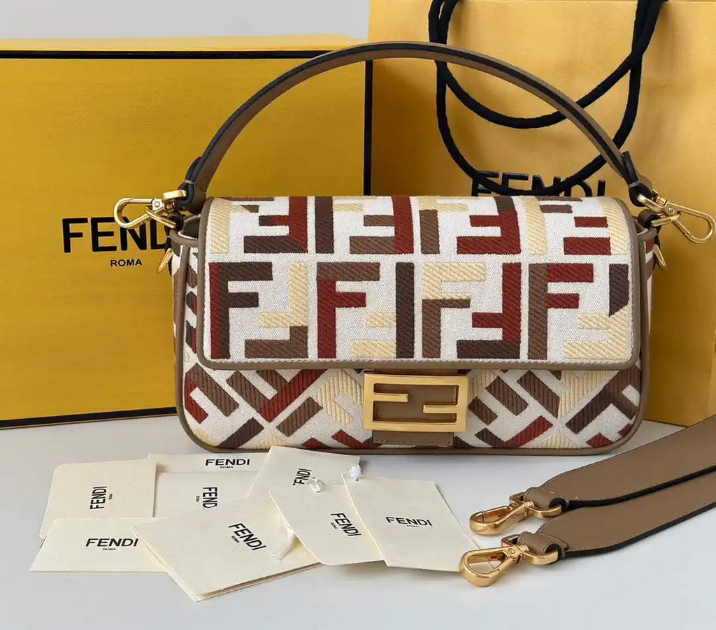 Fendi 8BR600 Baguette Medium bag with FF embroidery 0159BM Wine Red