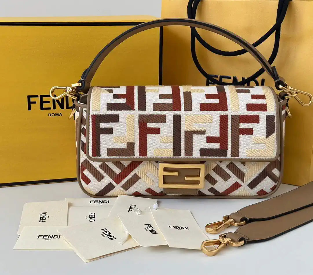 Fendi 8BR600 Baguette Medium bag with FF embroidery 0159BM Wine Red