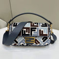 Fendi 8BR600 Baguette Medium bag with FF embroidery 0159BM Brown& Blue