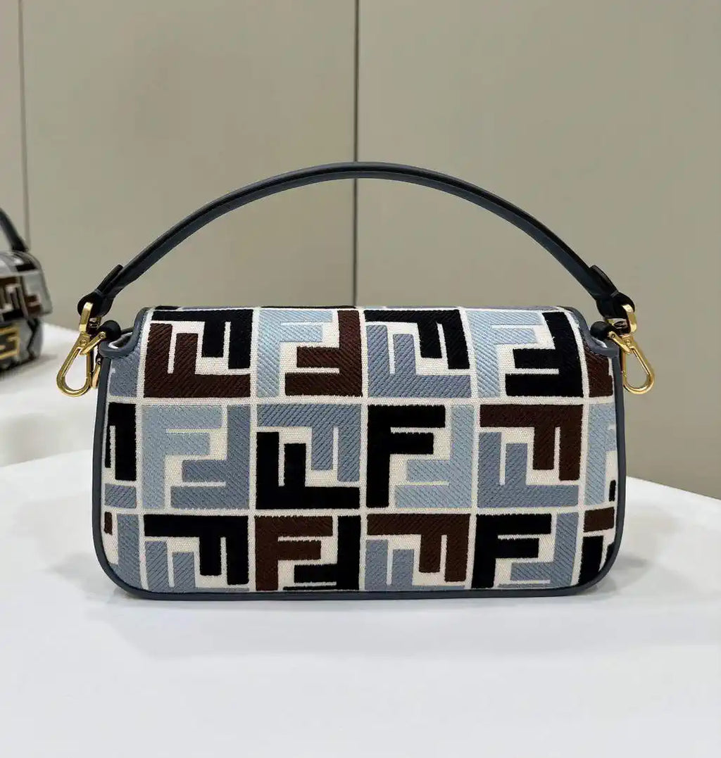 Fendi 8BR600 Baguette Medium bag with FF embroidery 0159BM Brown& Blue