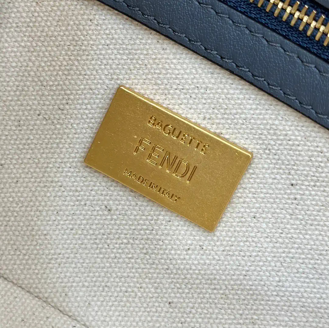 Fendi 8BR600 Baguette Medium bag with FF embroidery 0159BM Brown& Blue