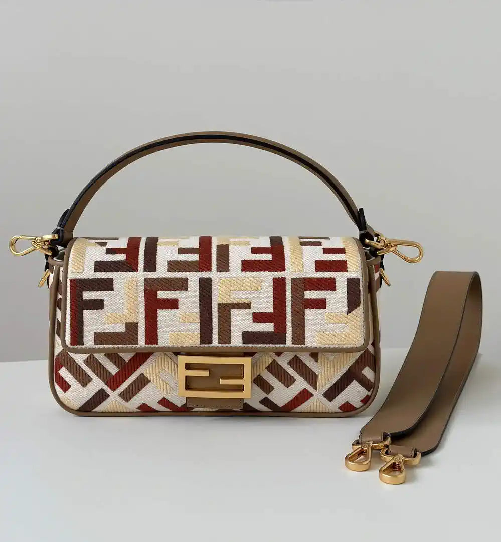 Fendi 8BR600 Baguette Medium bag with FF embroidery 0159BM Wine Red