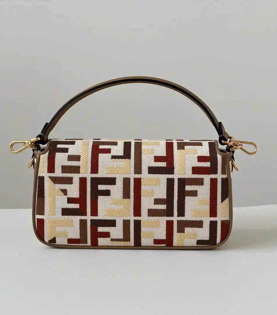 Fendi 8BR600 Baguette Medium bag with FF embroidery 0159BM Wine Red