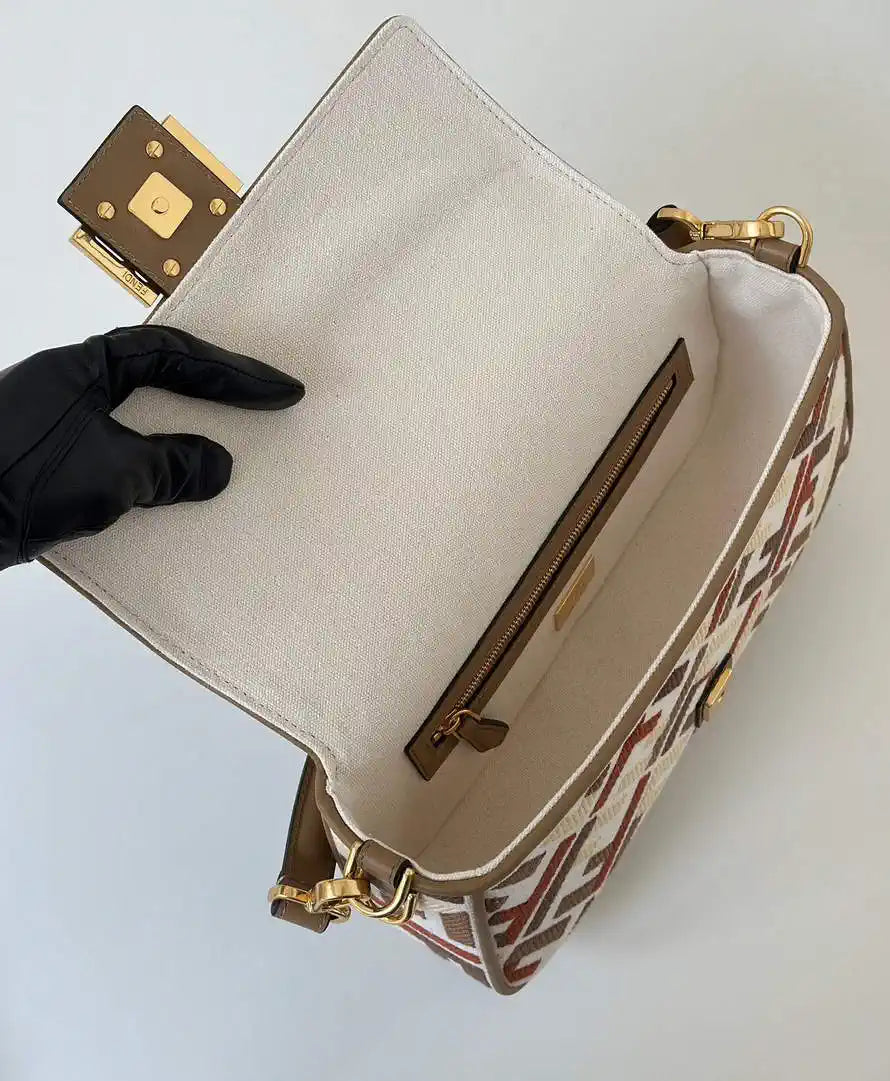 Fendi 8BR600 Baguette Medium bag with FF embroidery 0159BM Wine Red